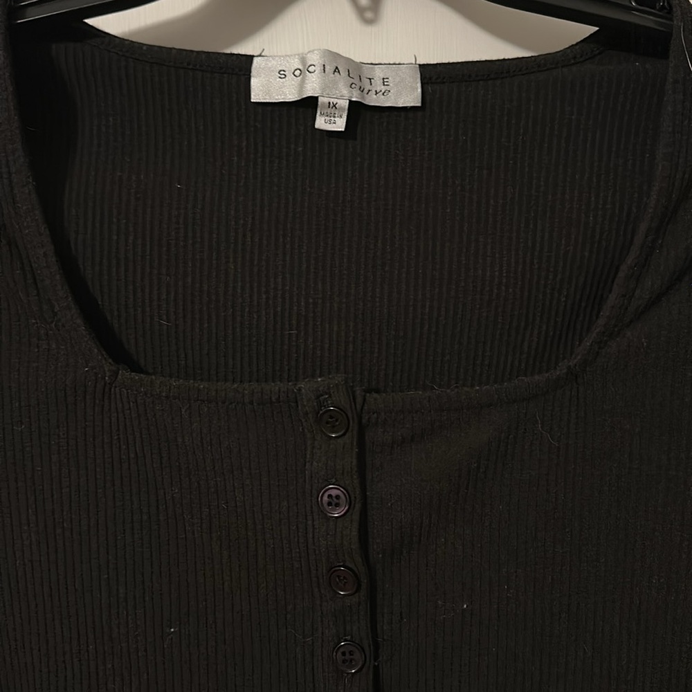 Black Square Neck Ribbed Top - Picture 2 of 3